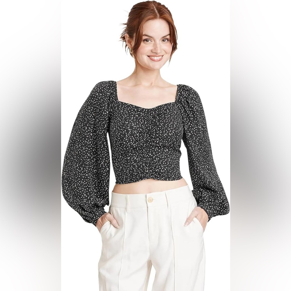a new day Black and White Speckled Blouse